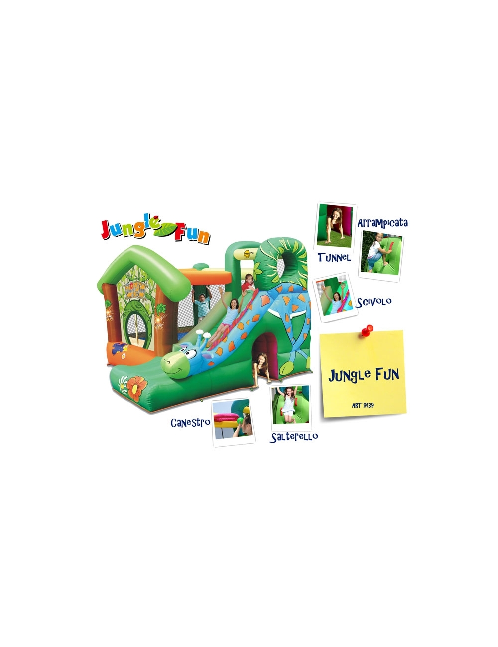 Happy Hop Jungle Fun - Castello Gonfiabile 350 x 340 x 245 cm